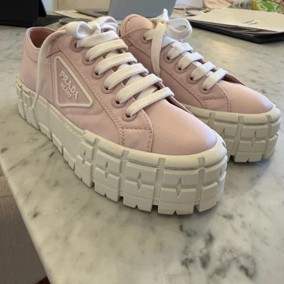 Prada Women's Light Pink and White Sneakers - Picture 7 of 10